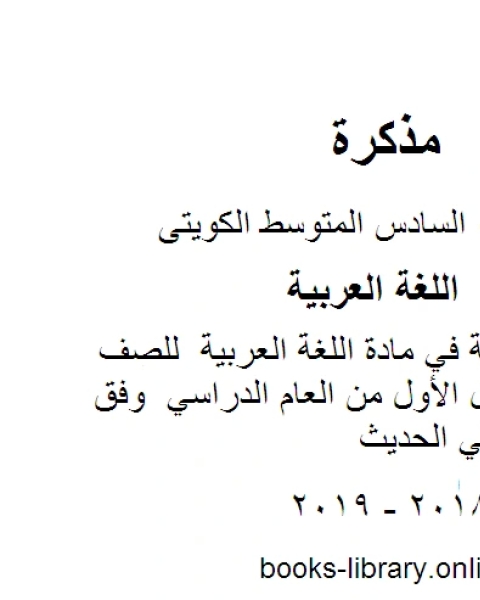 تدريبات نحوية في مادة اللغة العربية للصف السادس للفصل الأول من العام الدراسي وفق المنهاج الكويتي الحديث