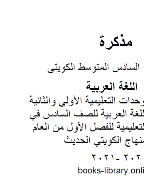 الثروة اللغوية للوحدات التعليمية الأولى والثانية والثالثة في مادة اللغة العربية للصف السادس في منطقة الفروانية التعليمية للفصل الأول من العام الدراسي وفق المنهاج الكويتي الحديث