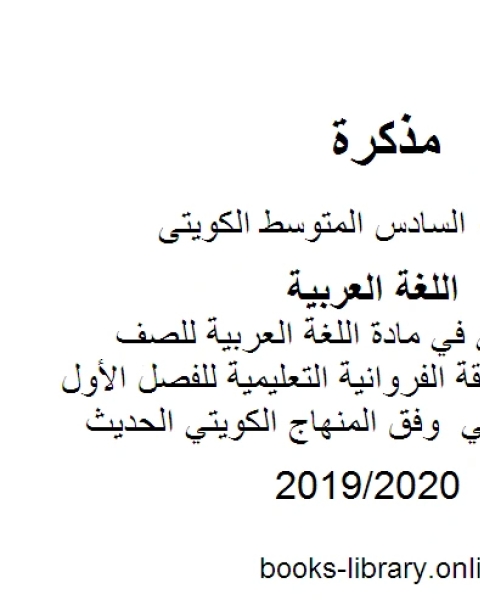 مذكرة العجمي في مادة اللغة العربية للصف السادس في منطقة الفروانية التعليمية للفصل الأول من العام الدراسي وفق المنهاج الكويتي الحديث