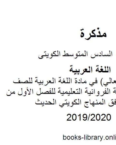 مذكرة سلسلة المعالي في مادة اللغة العربية للصف السادس في منطقة الفروانية التعليمية للفصل الأول من العام الدراسي وفق المنهاج الكويتي الحديث