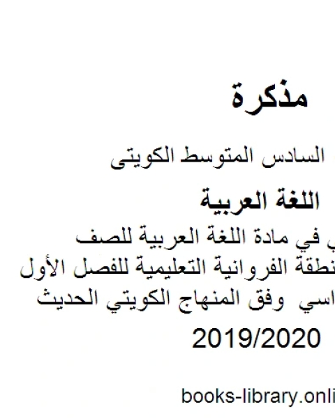 مذكرة المعالي في مادة اللغة العربية للصف السادس في منطقة الفروانية التعليمية للفصل الأول من العام الدراسي وفق المنهاج الكويتي الحديث